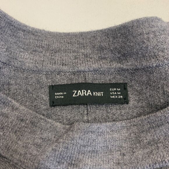 Zara Knit Sweater Womens M Medium Gray Split Seams High Low Cropped Pullover - Picture 7 of 11